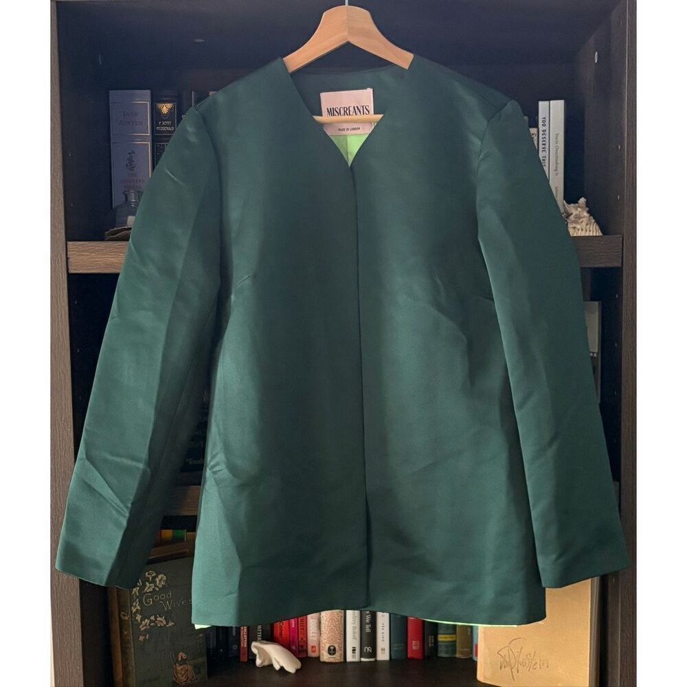 NWOT Miscreants London x Revolve Dark Green Satin Blazer Jacket Size UK 12 US 8